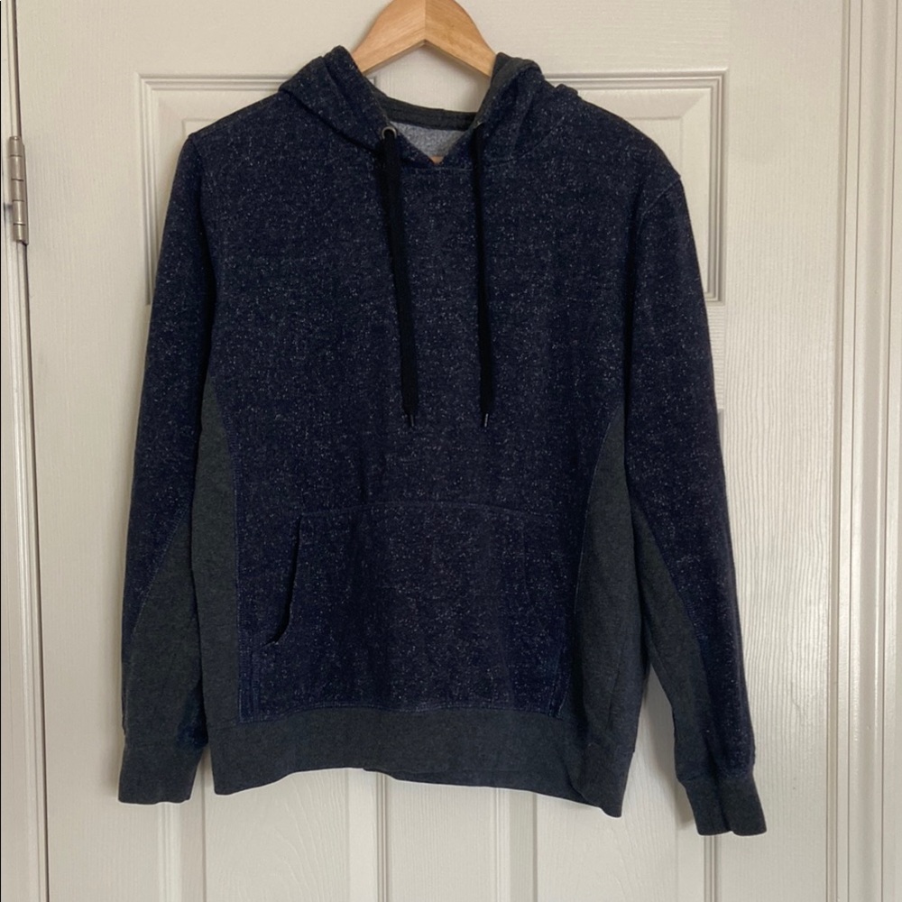 Navy Speckled and Gray Hooded Sweatshirt, front pockets, medium